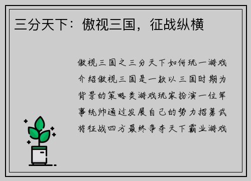 三分天下：傲视三国，征战纵横